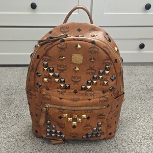 MCM Tan Backpack with Gold and Silver Studs